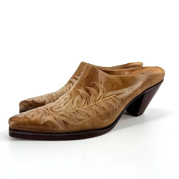Charlie 1 Horse Brown Leather Mules Distressed Handcrafted Brazil 7B Western - Picture 2 of 13